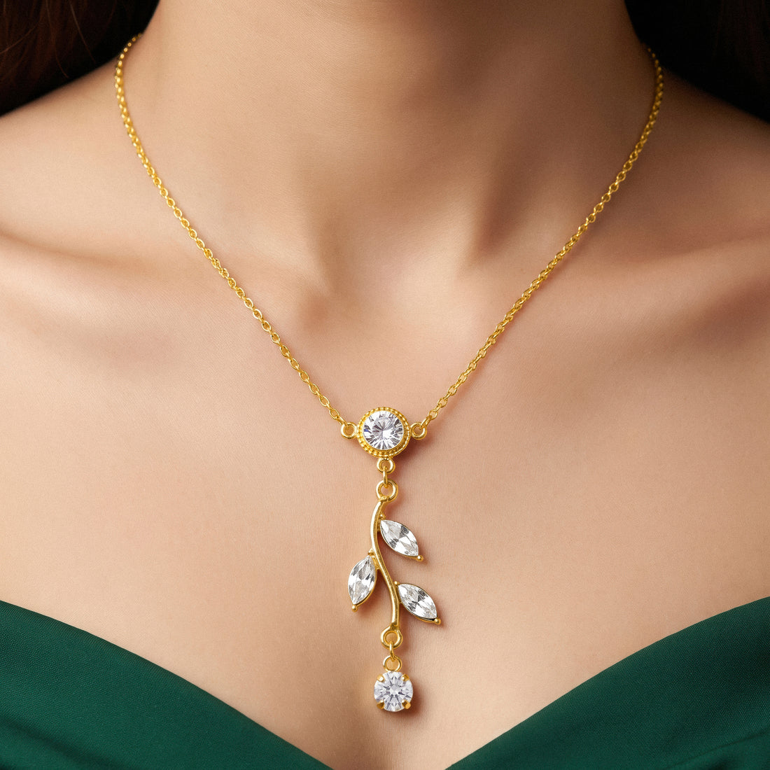 PRAO Necklace Anti-Tarnish Crystal Vine Drop