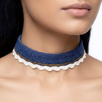 PRAO Necklace Anti-Tarnish Denim Lace Choker