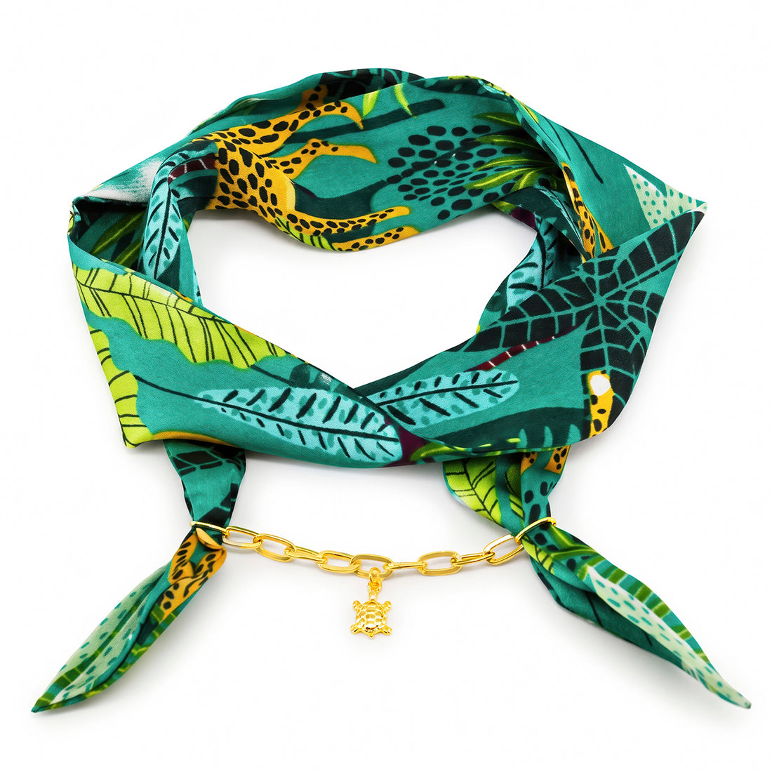 PRAO Scarf Necklace Anti-Tarnish Green Tropical Turtle Chain