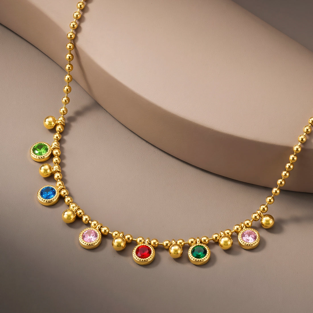 PRAO Necklace Anti-Tarnish Bead Gemstone