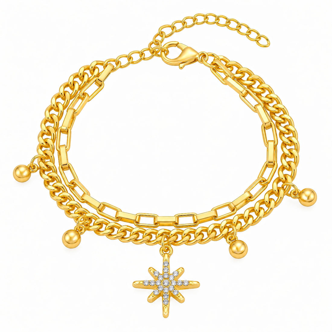 PRAO Bracelet Anti-Tarnish Double Chain Starburst (Adjustable Size)