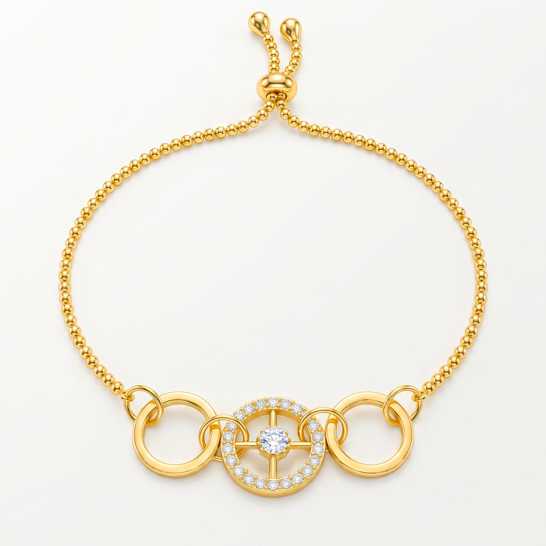 PRAO Bracelet Anti-Tarnish Gold Plated Crystal Rings Set (Adjustable Size)