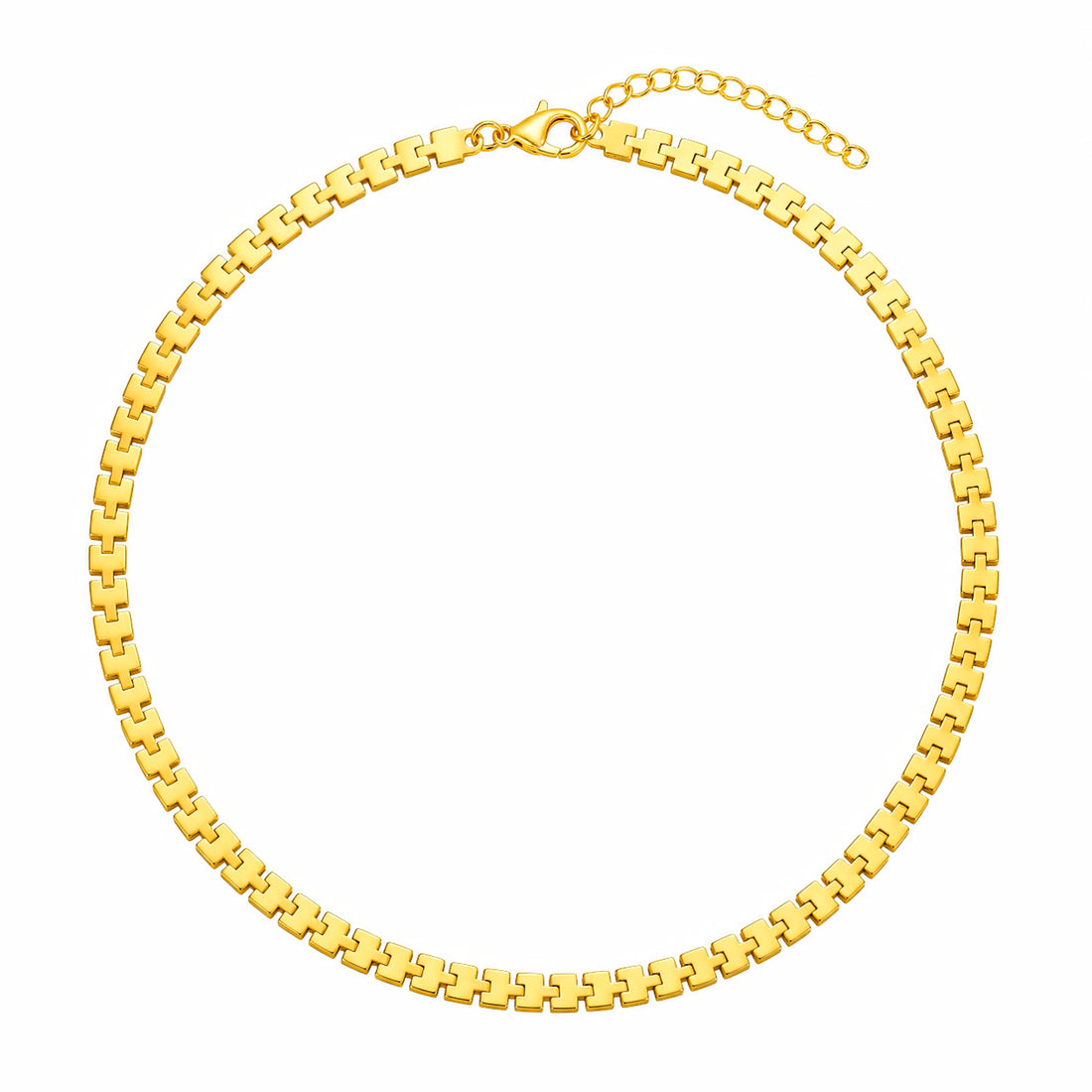 PRAO Necklace Anti-Tarnish Geometric Square Link Chain