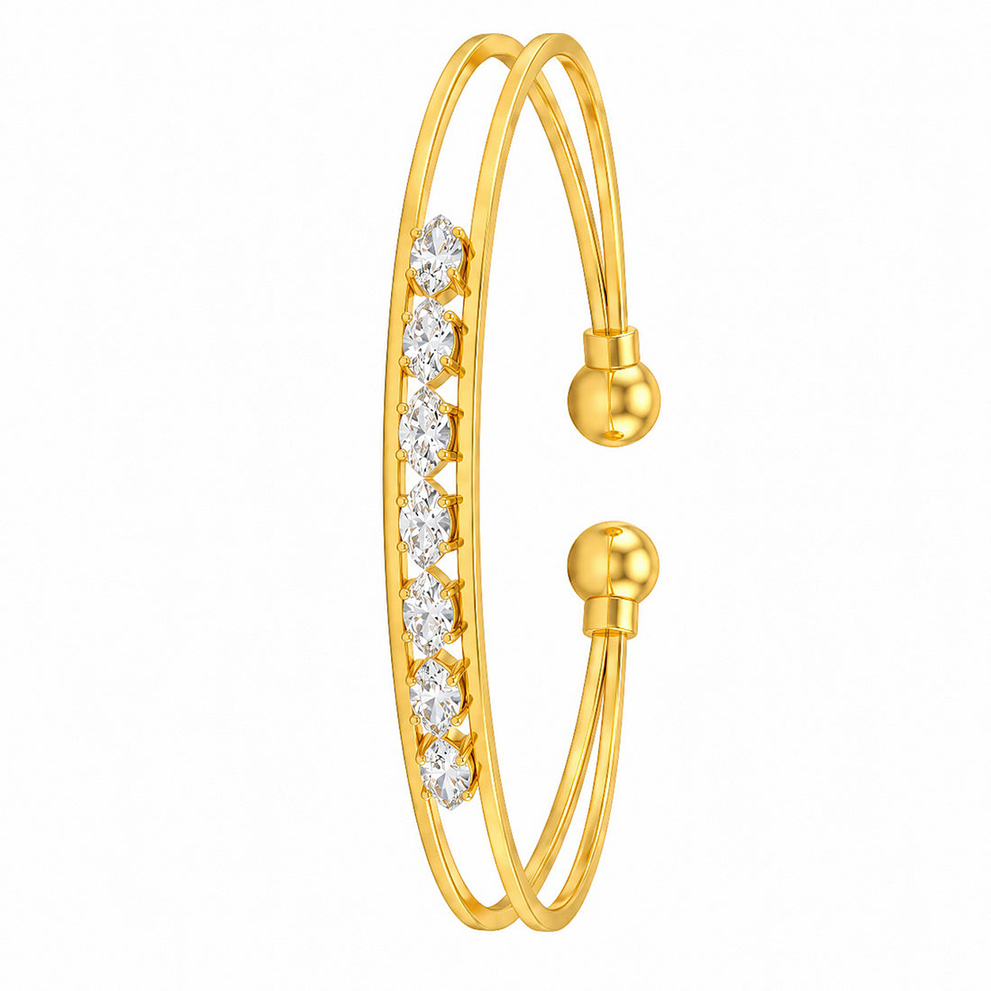 PRAO Bracelet Anti-Tarnish Oval Crystal Cuff (Adjustable Size)