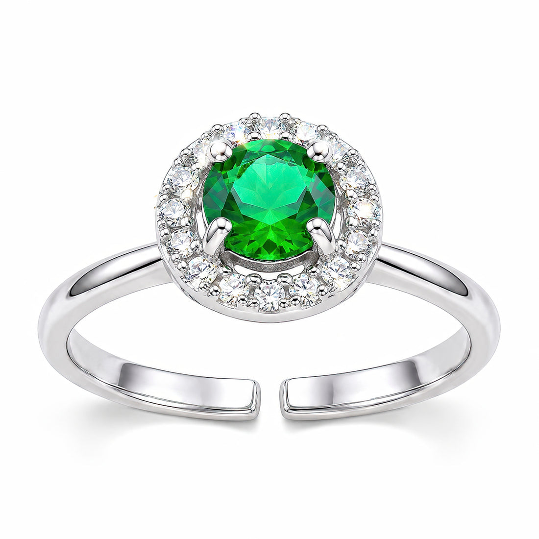 PRAO Ring Anti-Tarnish Emerald Crystal Halo (Adjustable Size)