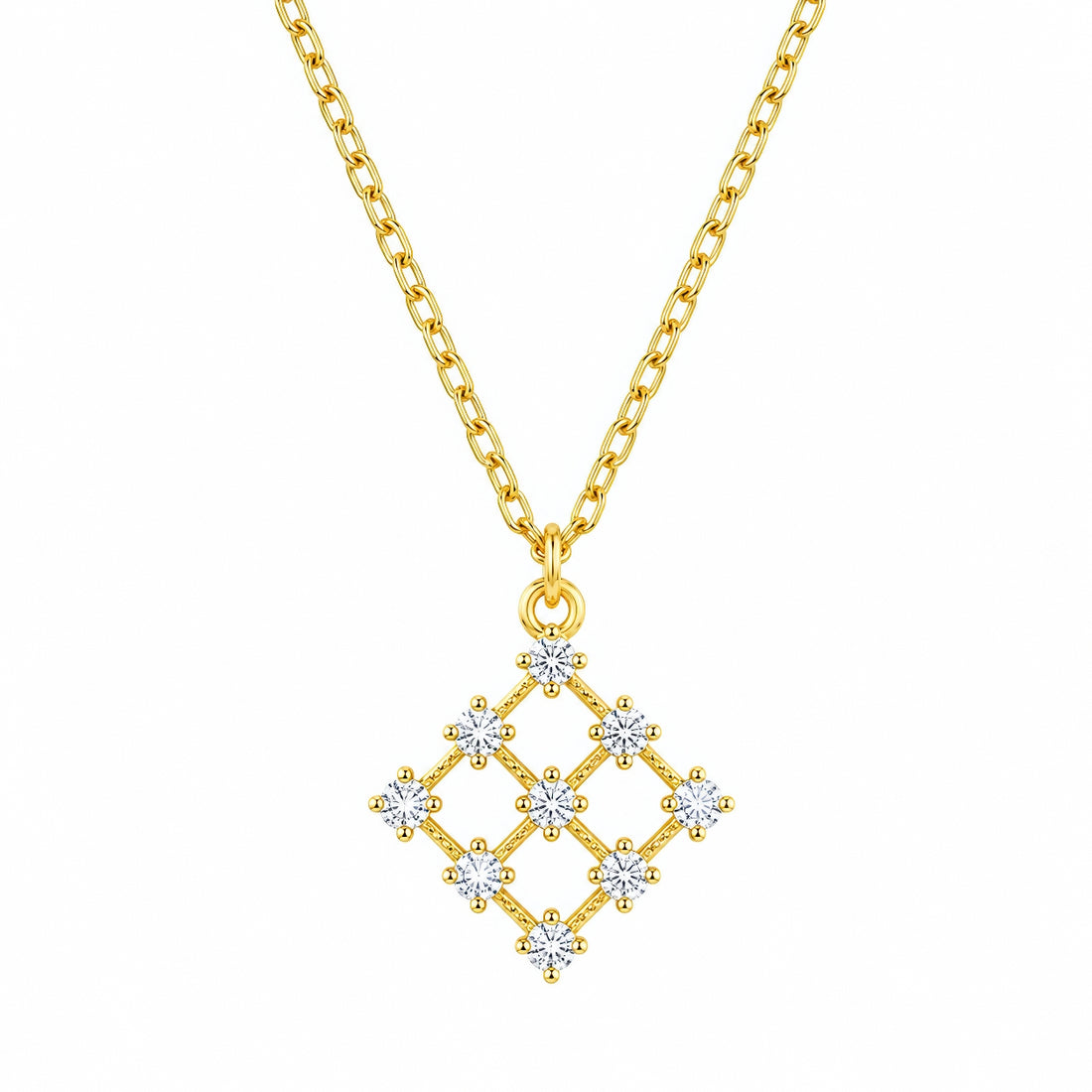 PRAO Necklace Anti-Tarnish Gold Plated Geometric Grid