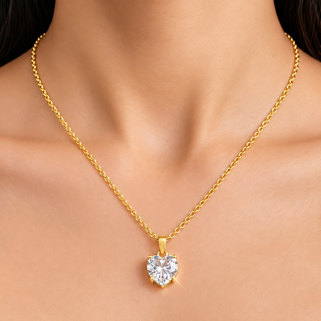PRAO Necklace Anti-Tarnish Solitaire Heart Pendant