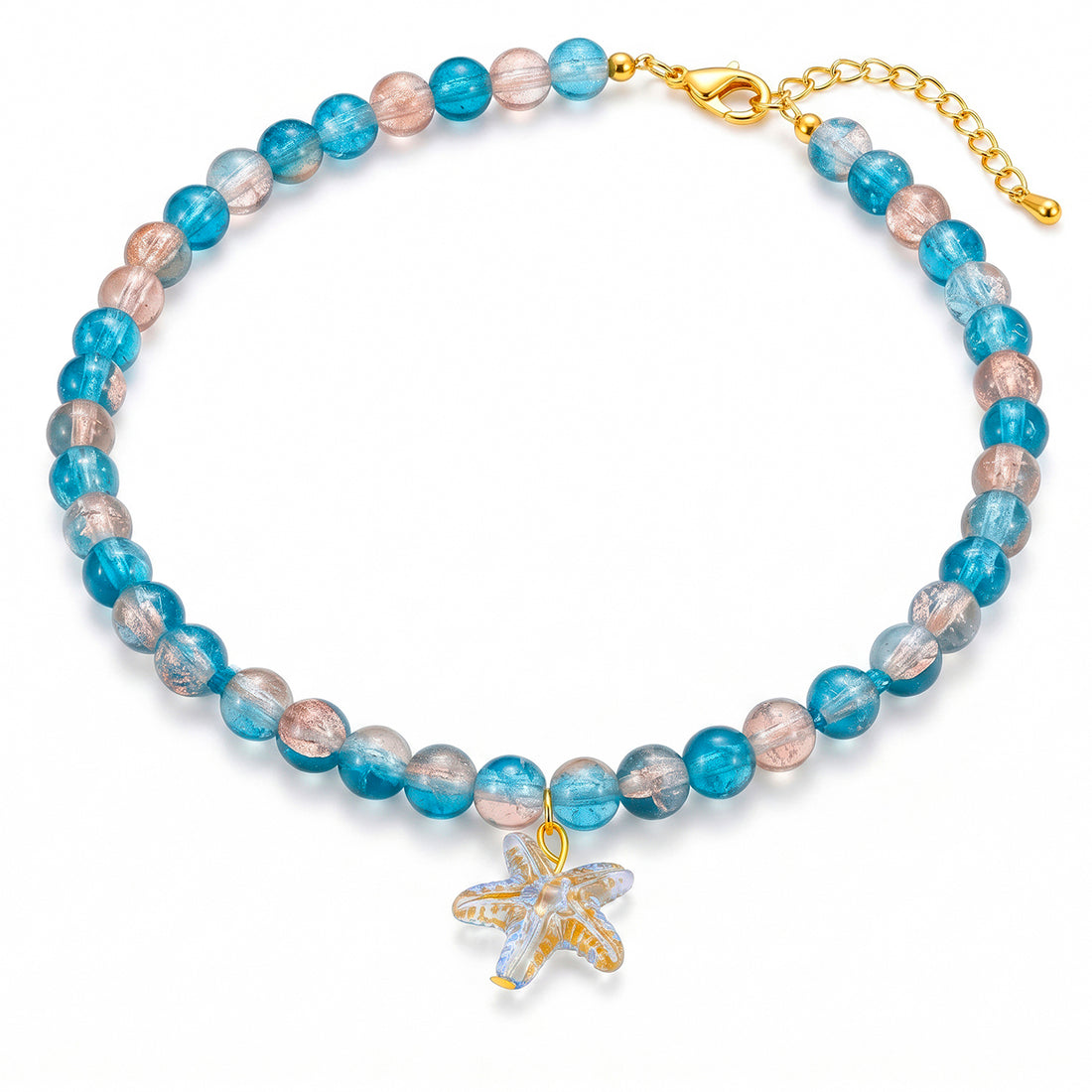 PRAO Necklace Anti-Tarnish Aqua Blue Starfish