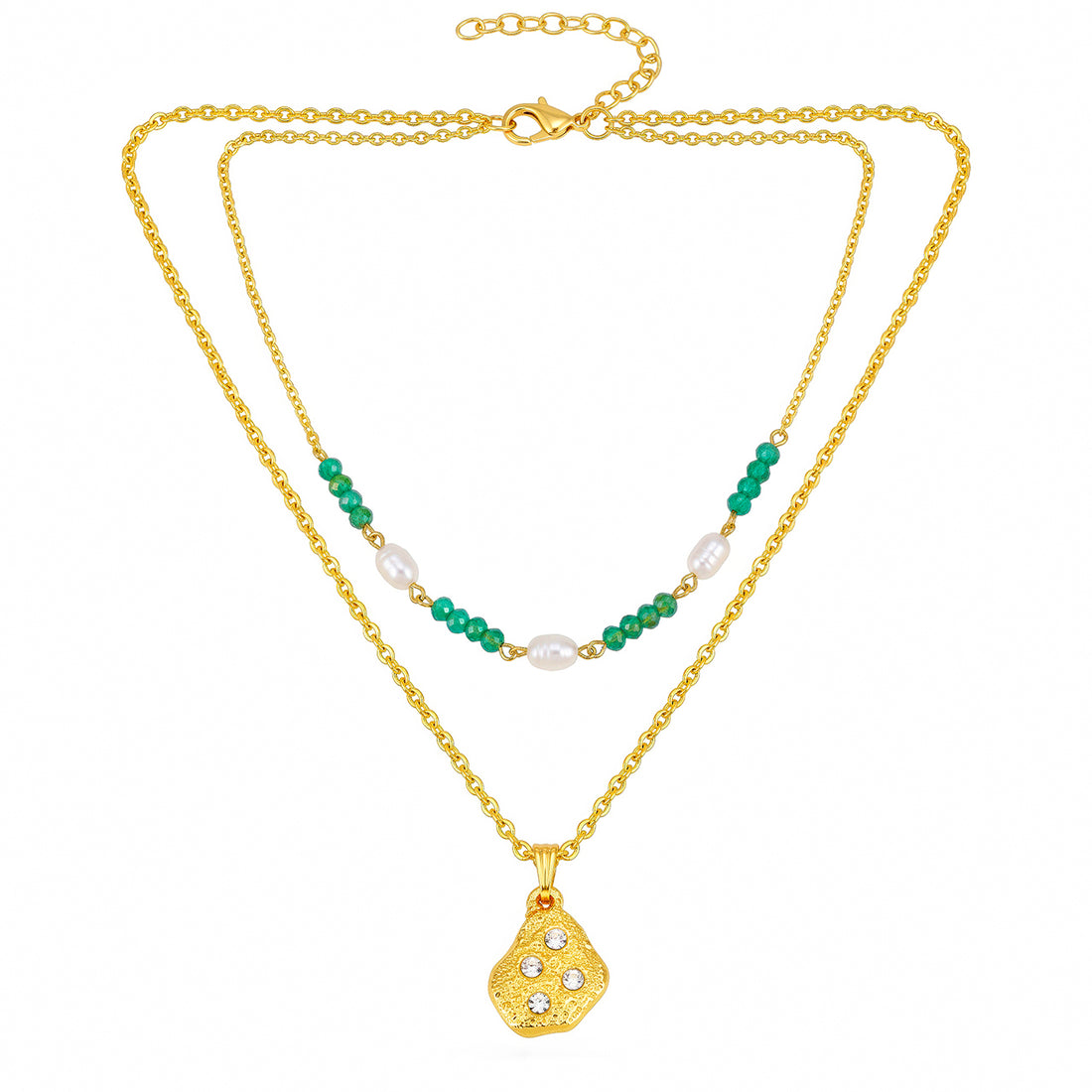 PRAO Necklace Anti-Tarnish Green Pearl Crystal