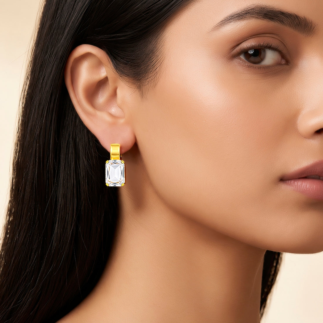 PRAO Earrings Anti-Tarnish Emerald Cut Crystal Drop