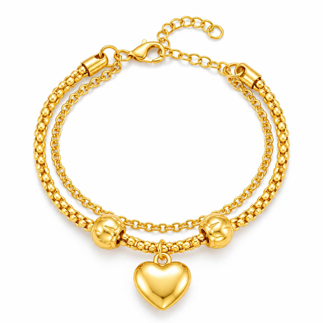 PRAO Bracelet Anti-Tarnish Golden Heart Charms  (Adjustable Size)