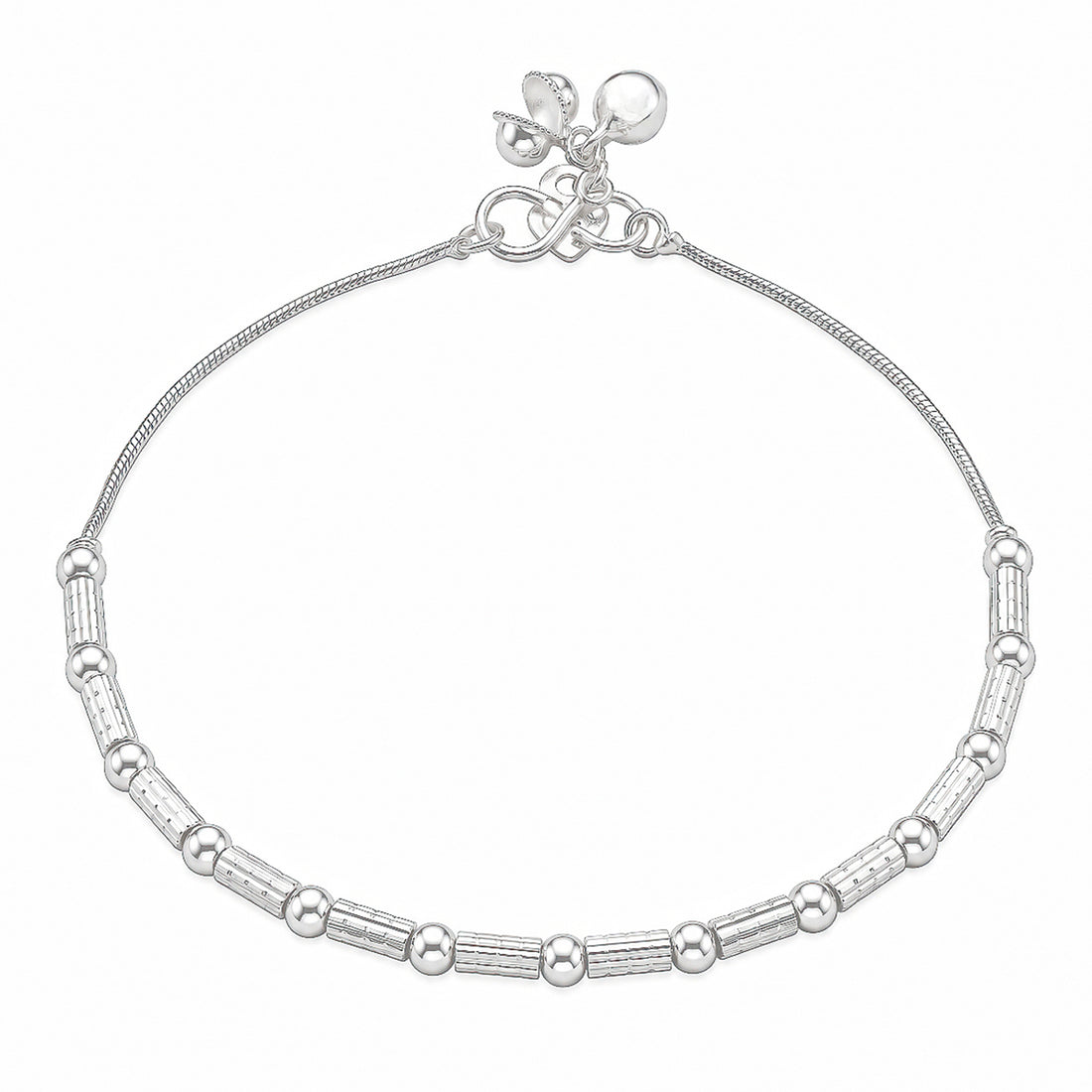 PRAO Anklet Anti-Tarnish Textured Bead Floral Charm