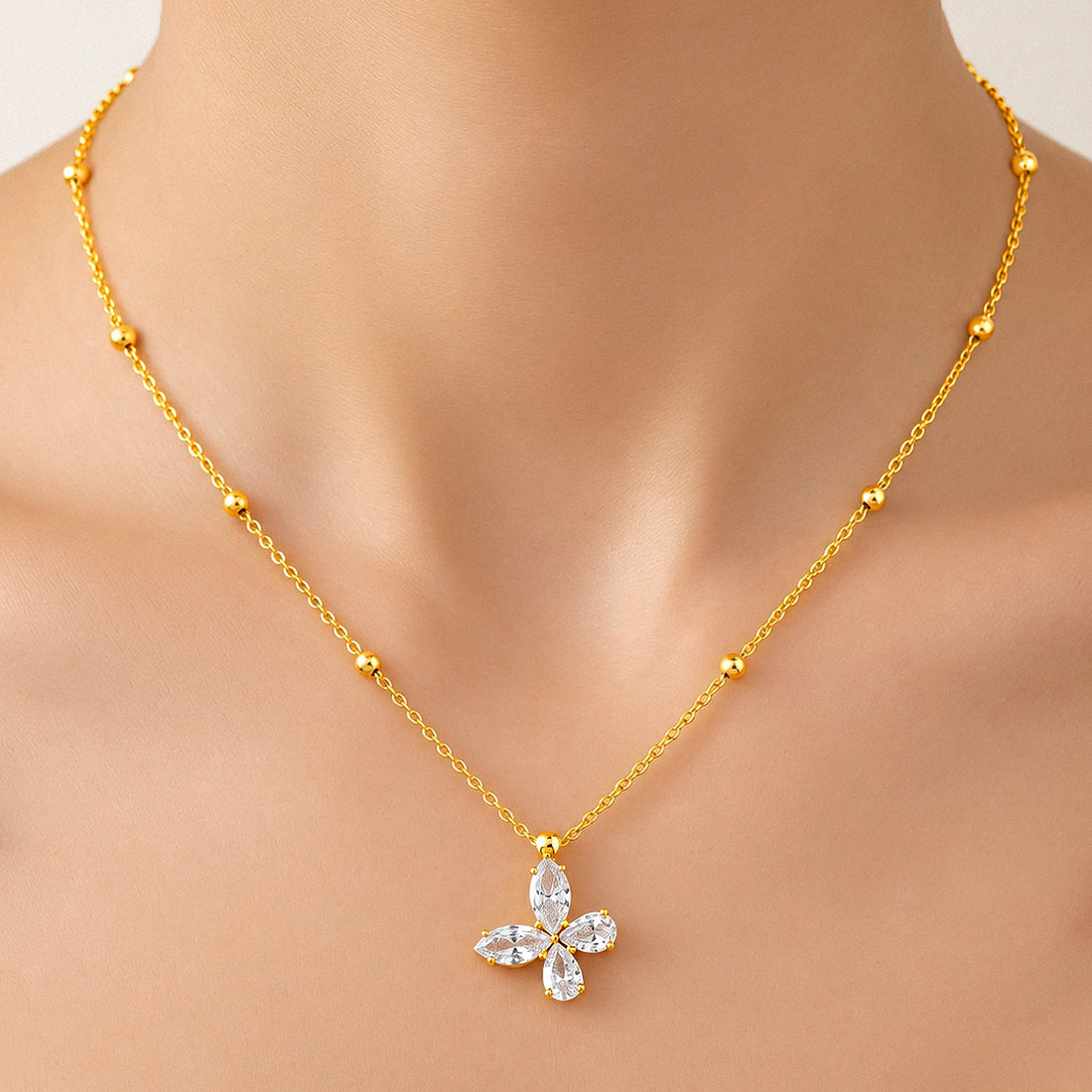 PRAO Necklace Anti-Tarnish Crystal Butterfly Pendant