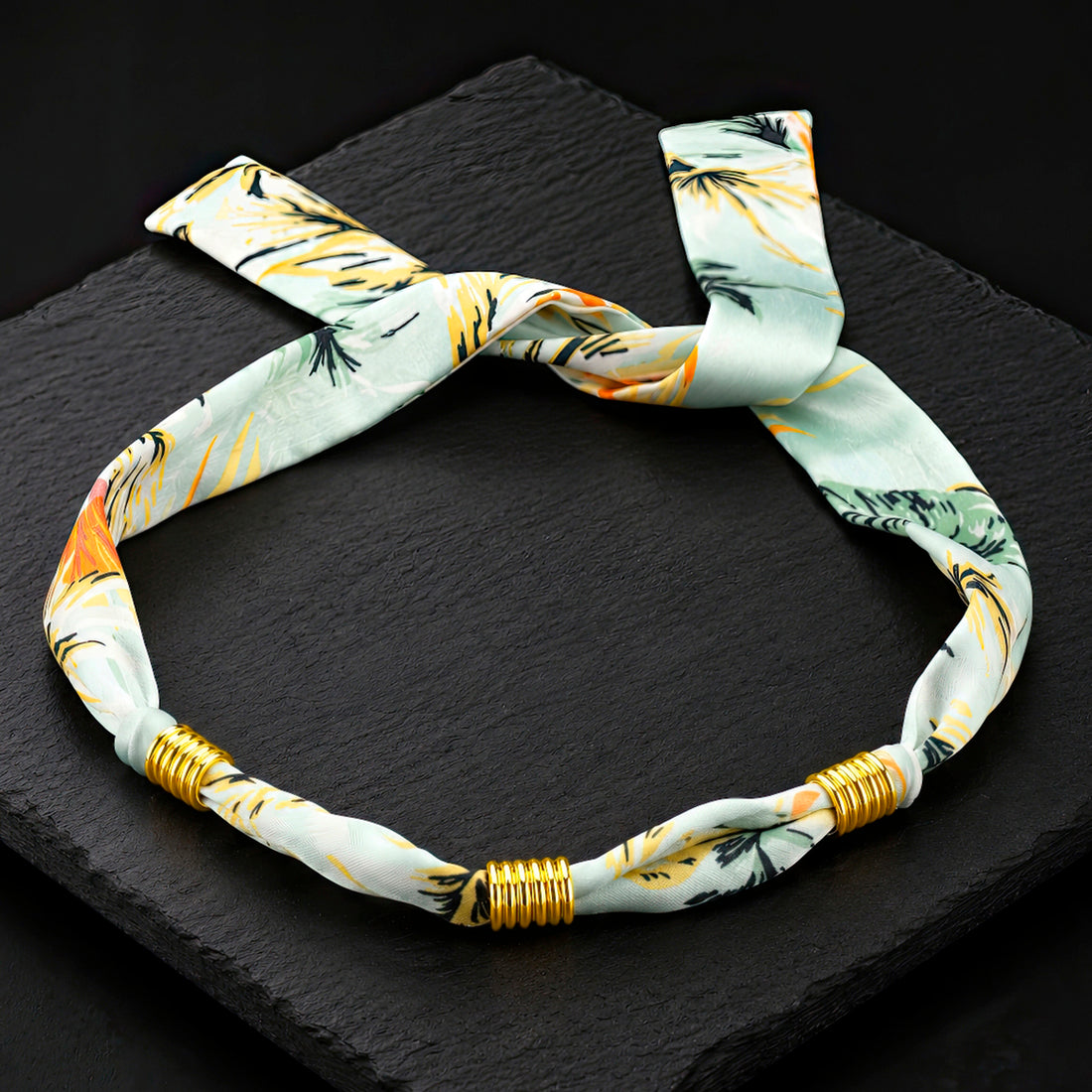 PRAO Necklace Anti-Tarnish Light Green Patterned Fabric Choker
