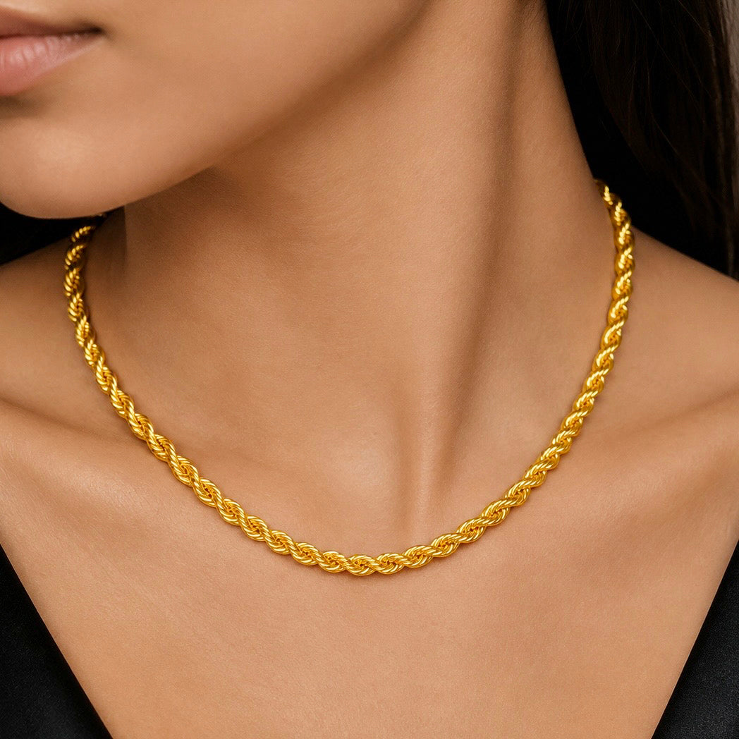 PRAO Necklace Anti-Tarnish Gold Plated Rope Chain