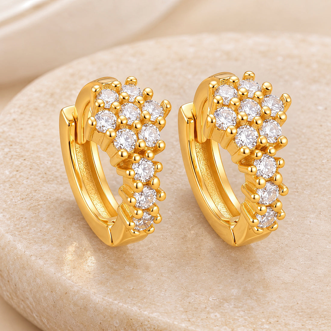 PRAO Earrings Anti-Tarnish Crystal Floral Hoop