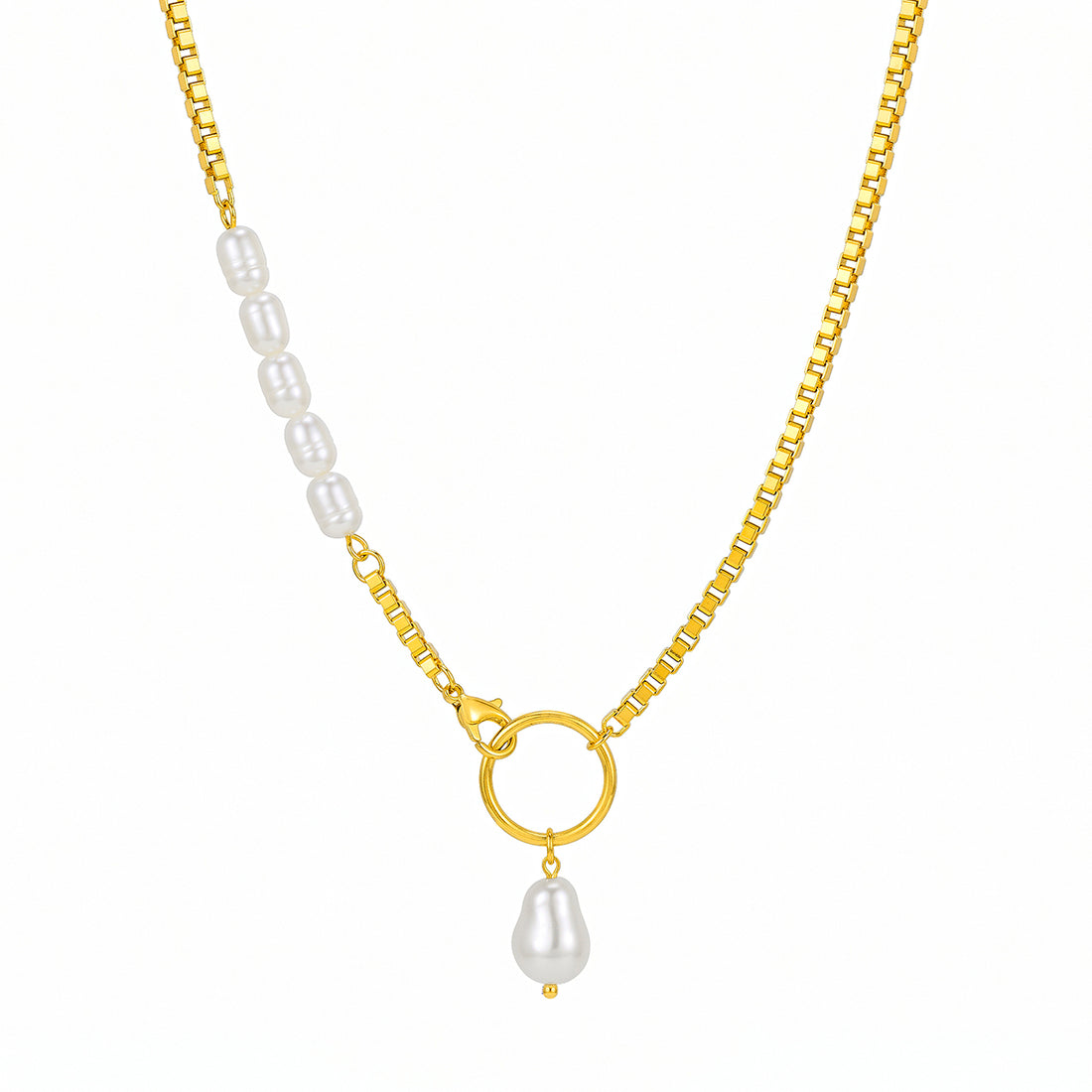 PRAO Necklace Anti-Tarnish Gold Plated Pearl Baroque