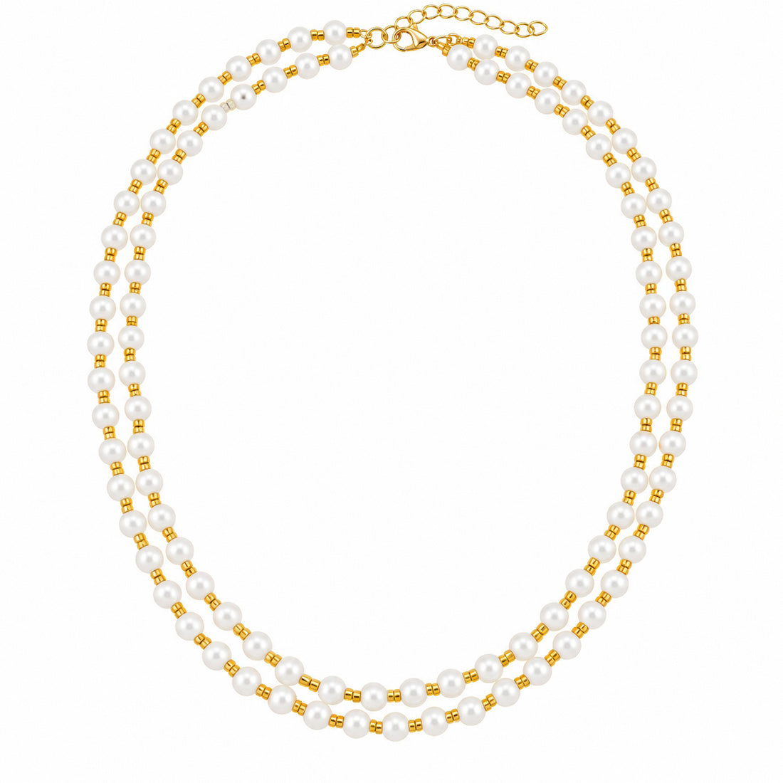 PRAO Necklace With Double-Layered White Pearls