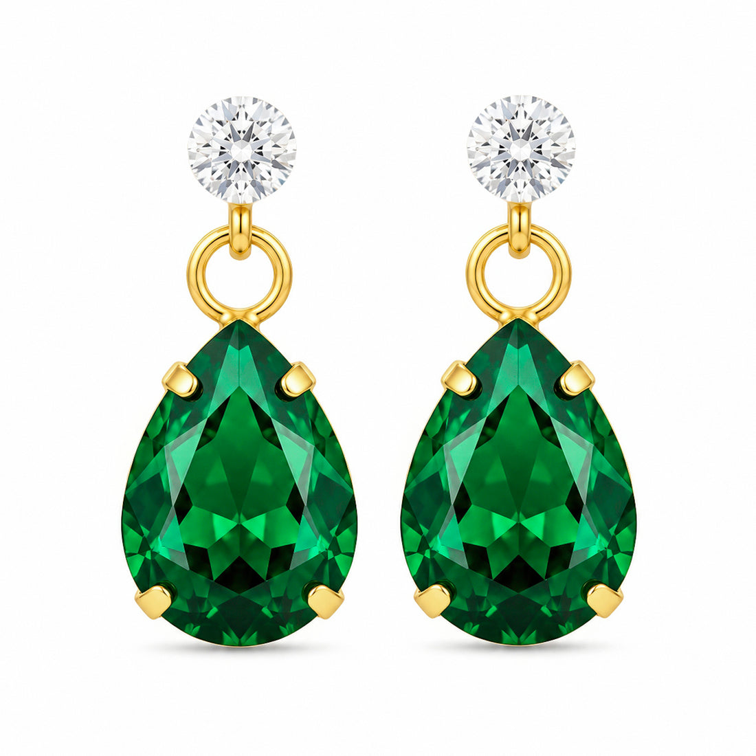 PRAO Earrings Anti-Tarnish Emerald Teardrop Crystal