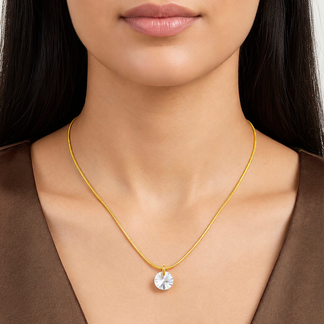 Anti-Tarnish Gold Plated Snake Chain Solitaire Pendant