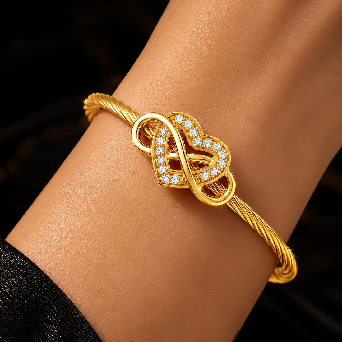 PRAO Bracelet Anti-Tarnish Gold Plated INFINITE Heart Crystals (Adjustable Size)