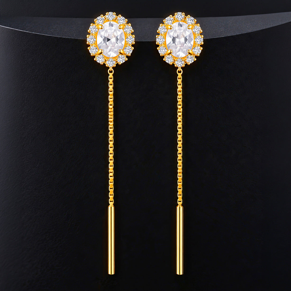 PRAO Earrings Anti-Tarnish Oval Crystal Stud Threader