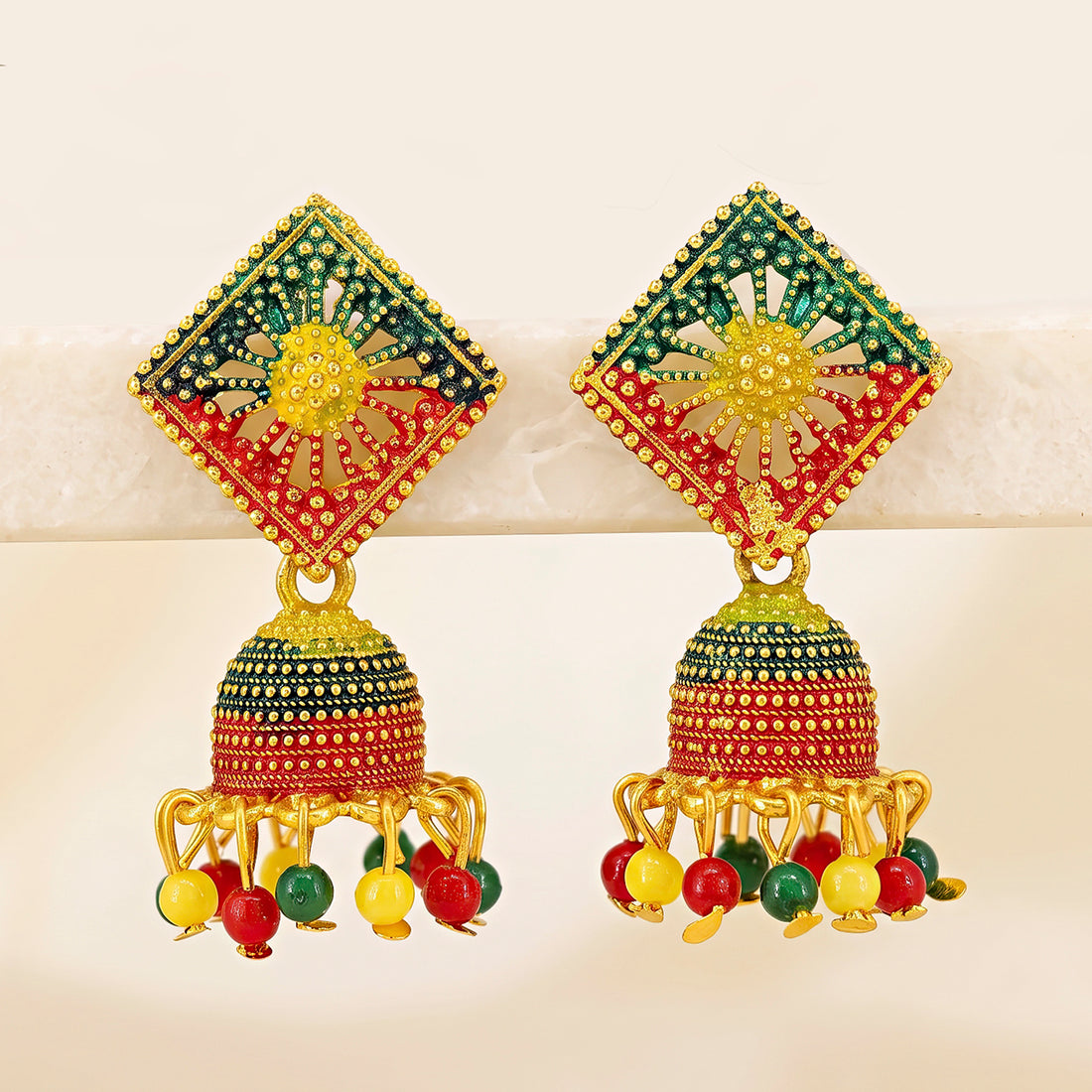 PRAO Earrings Anti-Tarnish Multicolor Enamel Jhumka