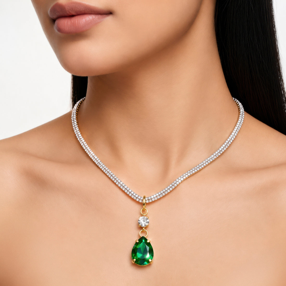 PRAO Necklace Anti-Tarnish Crystal Rope Pendant