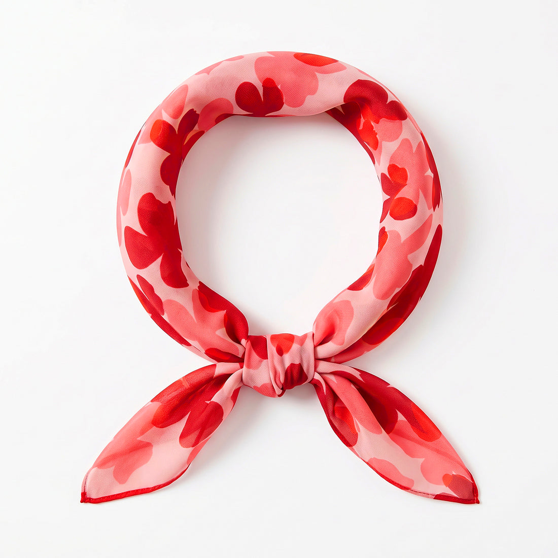 PRAO Scarf Necklace Red Floral Printed Pattern