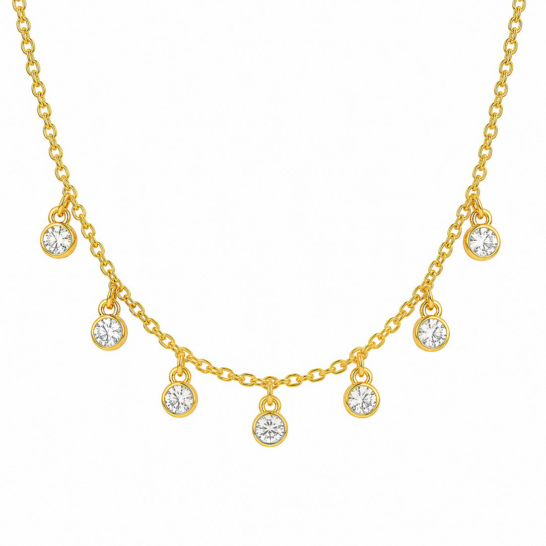 PRAO Necklace Anti-Tarnish Gold Plated Round Crystal
