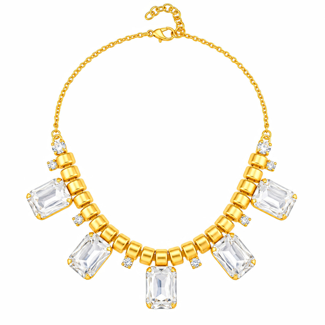 PRAO Necklace Anti-Tarnish Geometric Rectangle Crystal Charm Chain