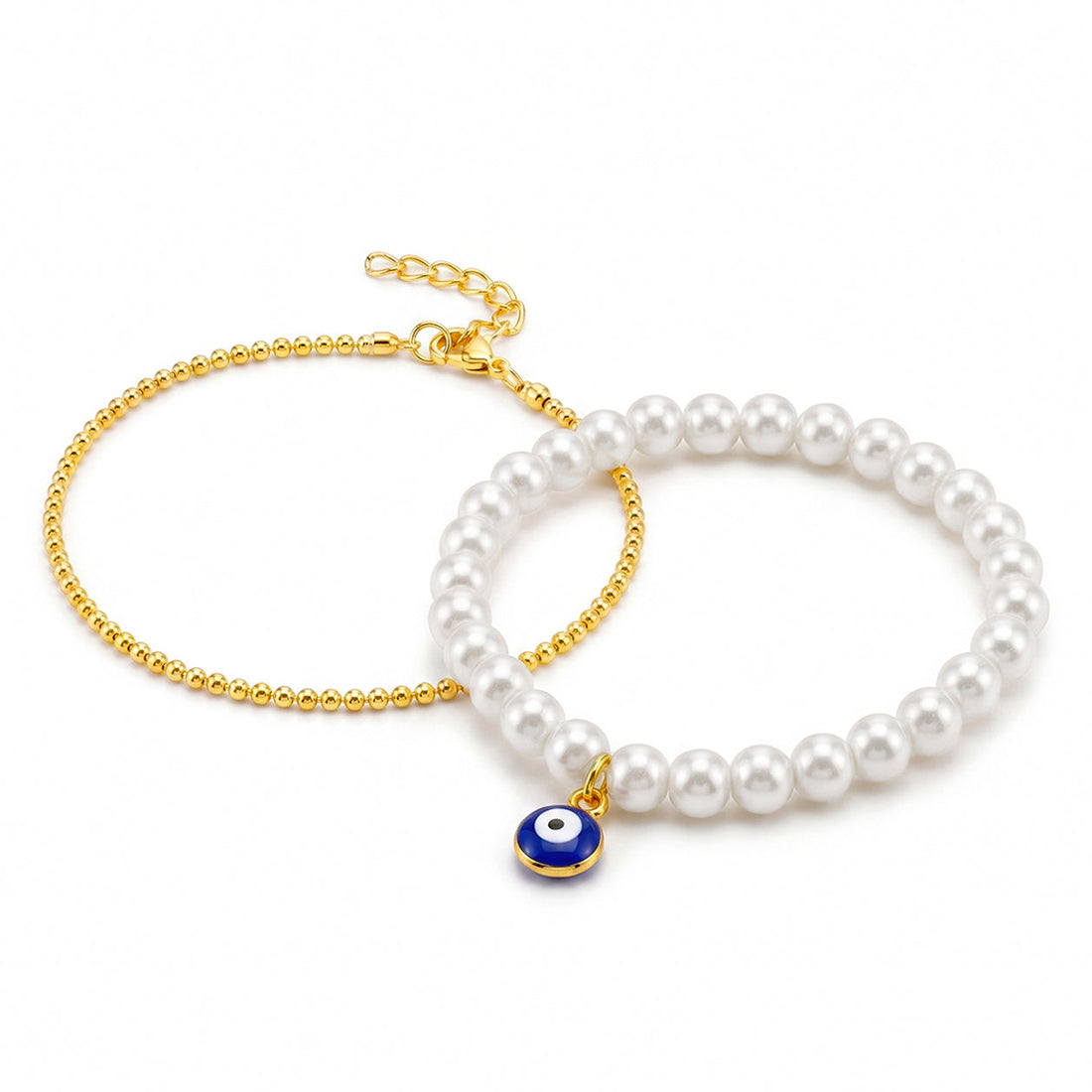 PRAO Bracelet Anti-Tarnish Pearl Evil Eye Set (Adjustable Size)