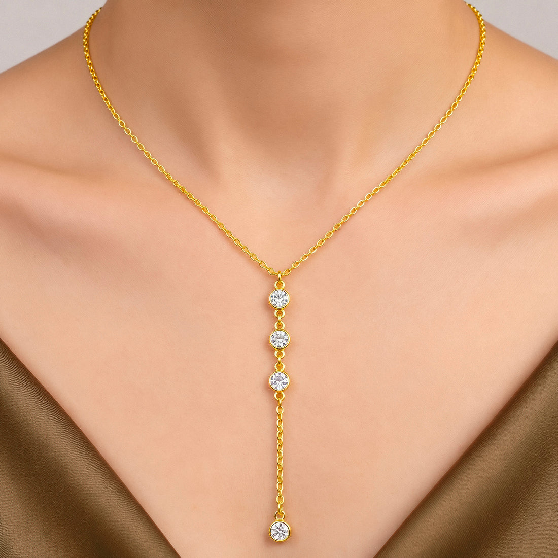 PRAO Necklace Anti-Tarnish Y Shape Crystal Lariat