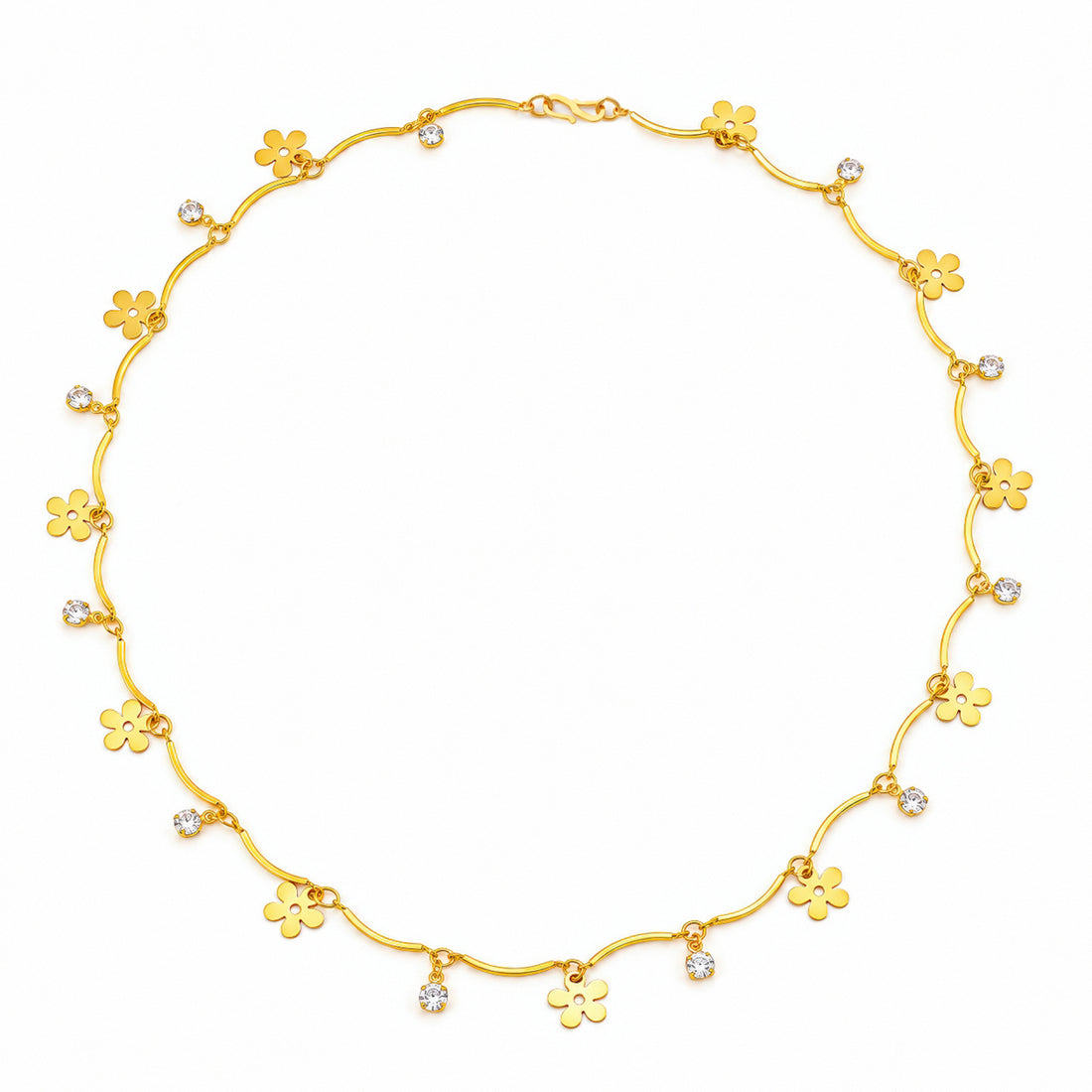 PRAO Necklace Anti-Tarnish Gold Plated Flower Crystal