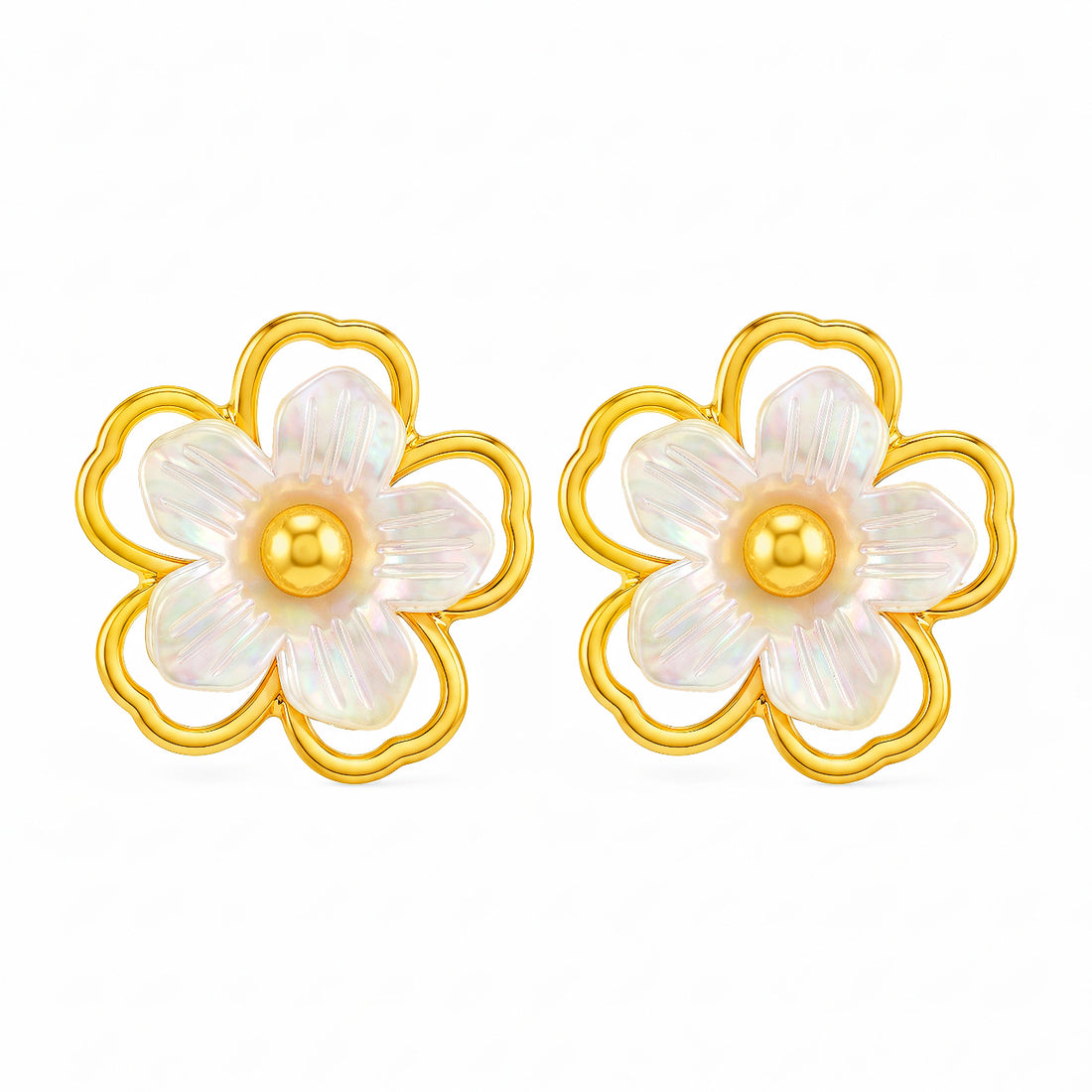 PRAO Earrings Anti-Tarnish Iridescent Flower Pearl Stud