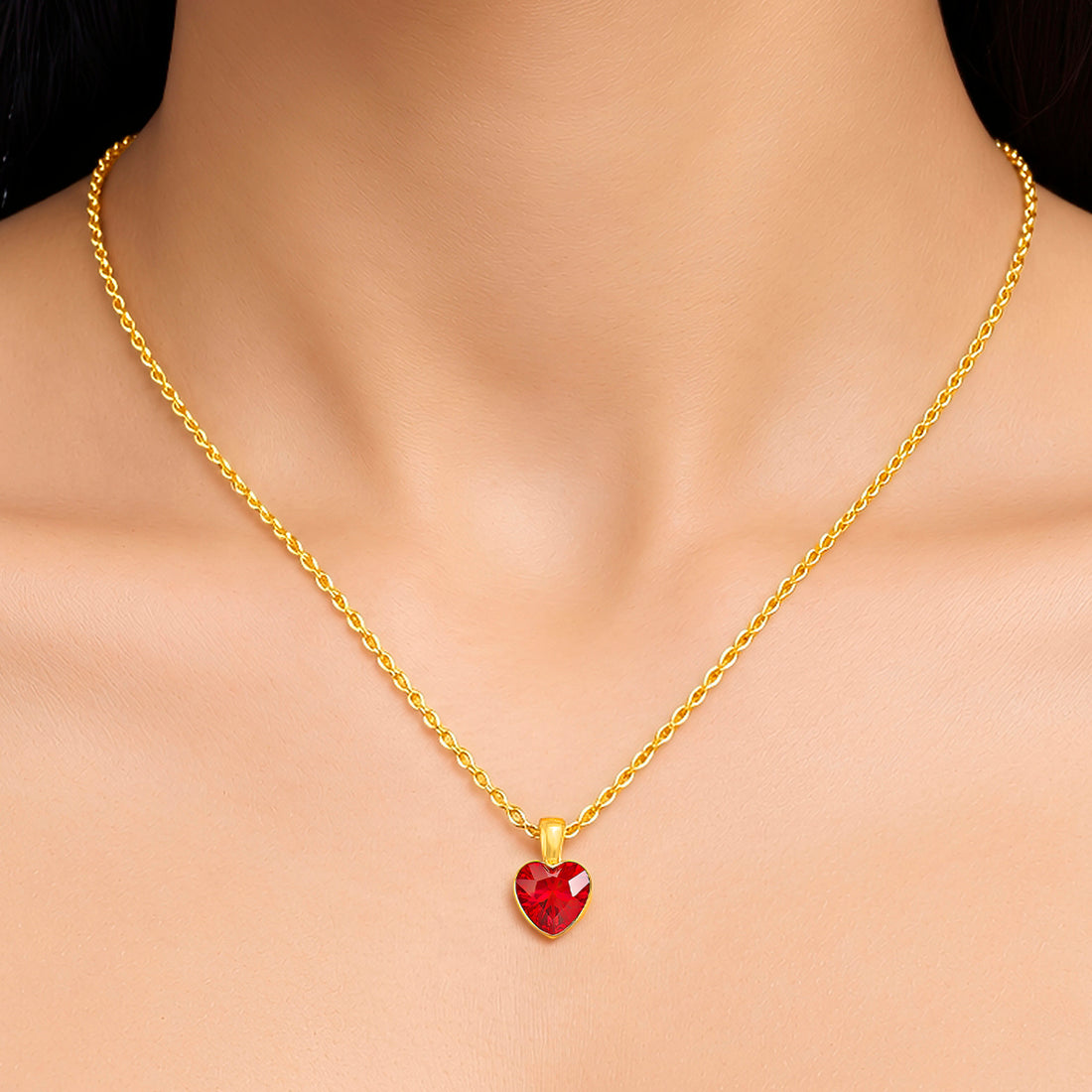 PRAO Necklace Anti-Tarnish Red Heart Crystal Pendant