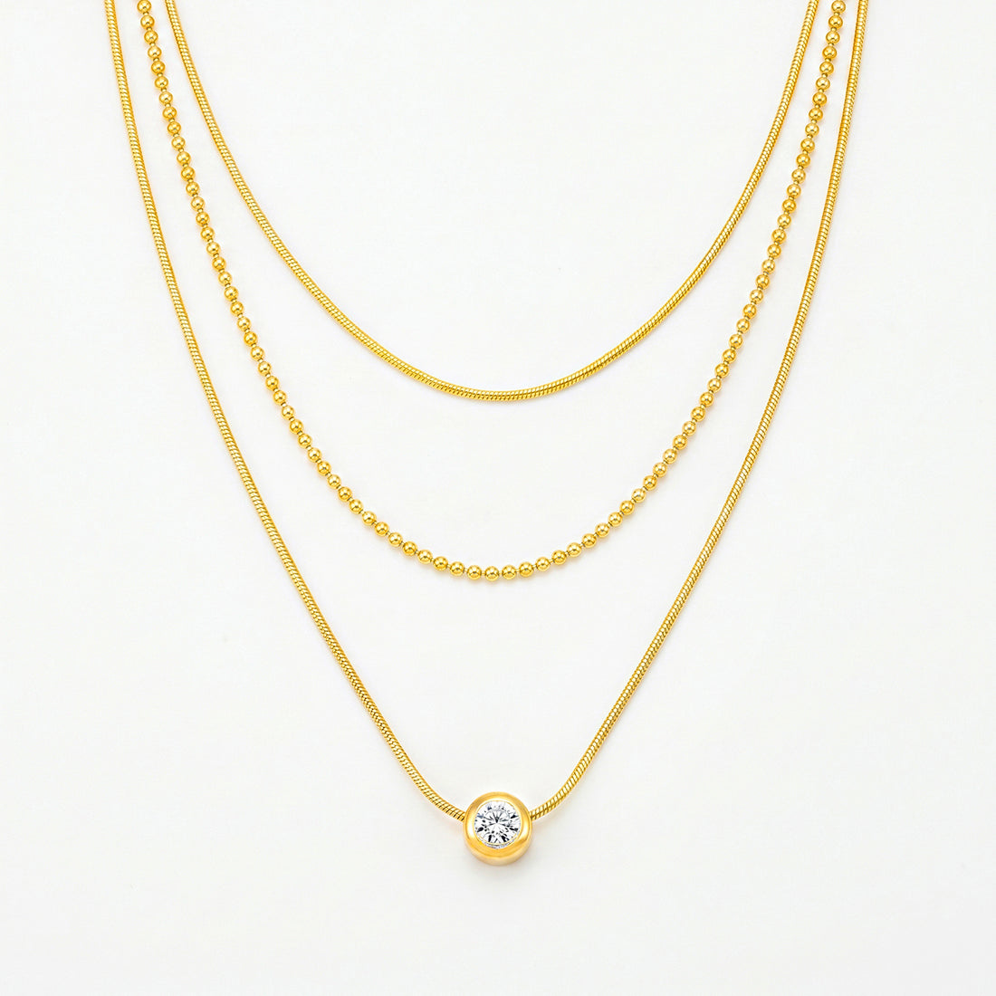 PRAO Necklace Anti-Tarnish Gold Plated Multilayered Set