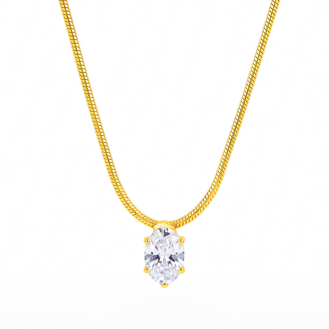 PRAO Necklace Anti-Tarnish Gold Plated Oval Crystal