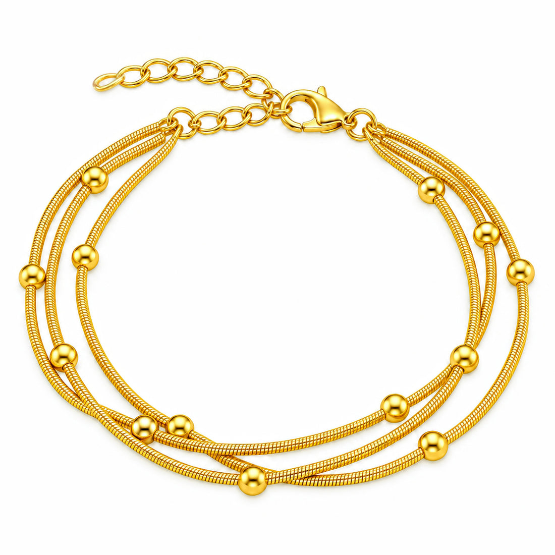 PRAO Bracelet Anti-Tarnish Triple Snake Chain Bead (Adjustable Size)