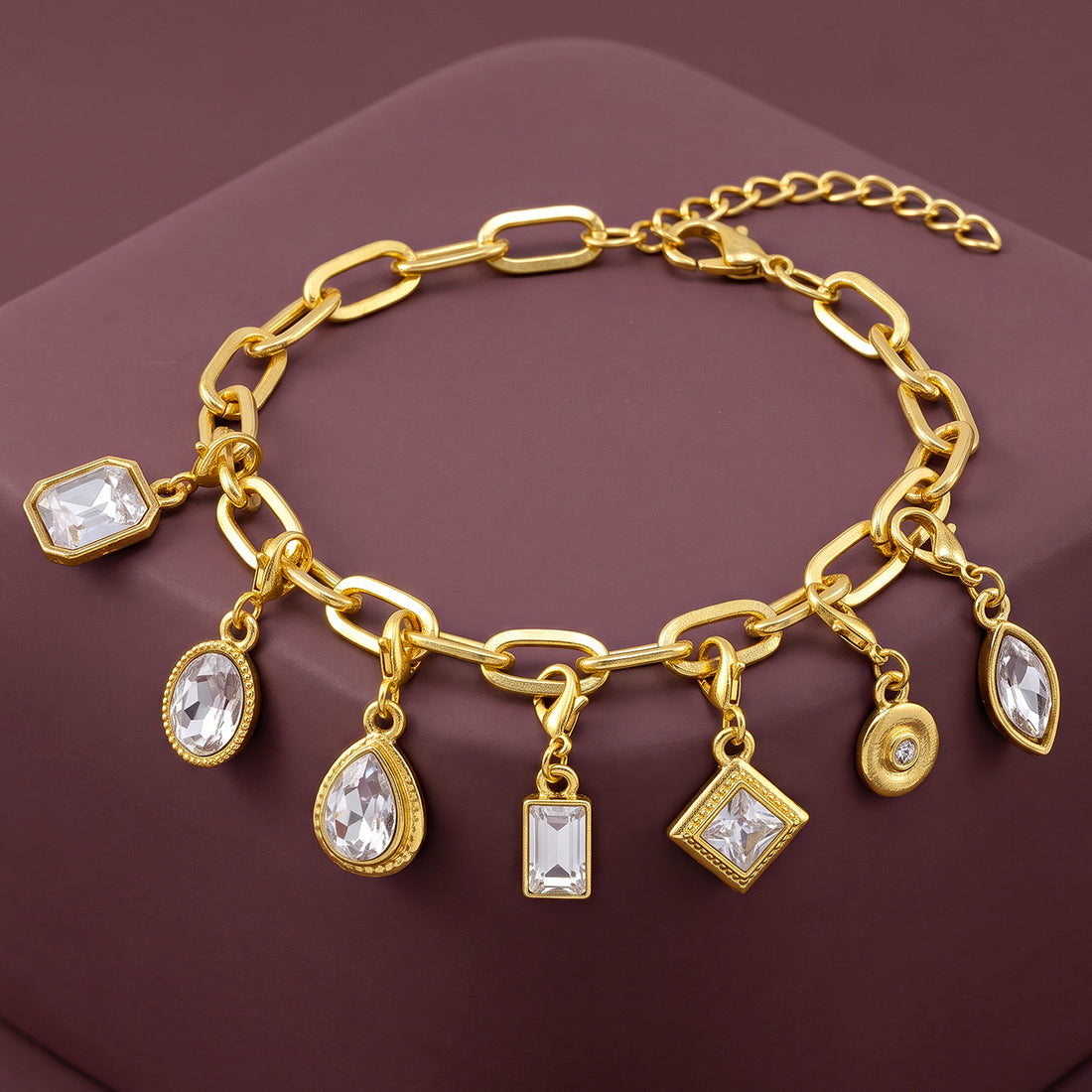 PRAO Bracelet Anti-Tarnish Gold Plated Geometric Crystal (Adjustable Size)