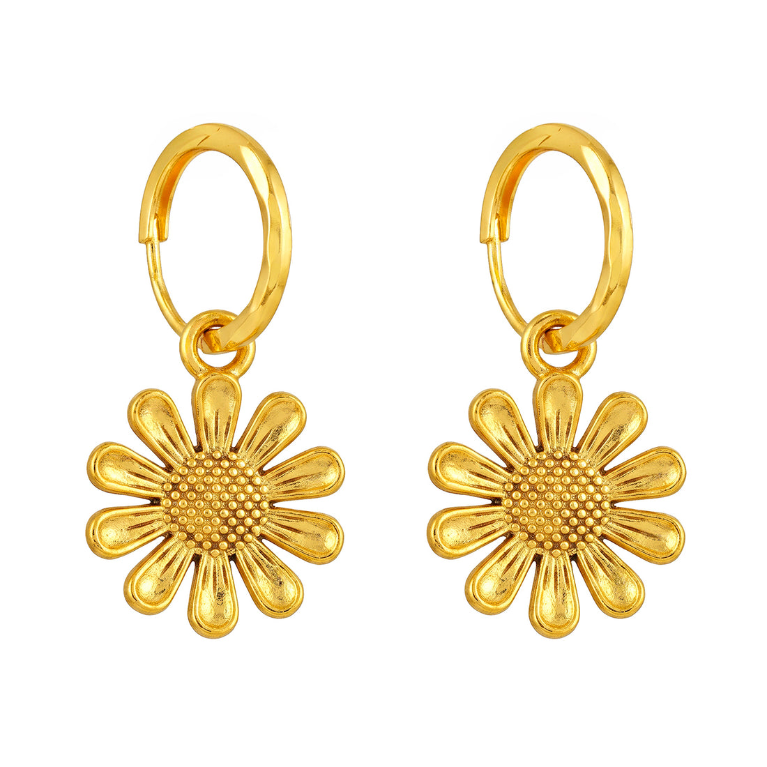 PRAO Earrings Anti-Tarnish Gold Plated Sunflower Hoops