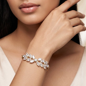 PRAO Bracelet Anti-Tarnish Gold Plated Crystal Leafy-Style (Adjustable Size)
