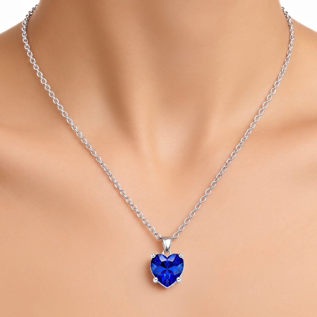 PRAO Necklace Anti-Tarnish Blue Crystal Heart Pendant