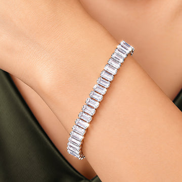 PRAO Bracelet Anti-Tarnish Baguette Crystal Tennis (Adjustable Size)