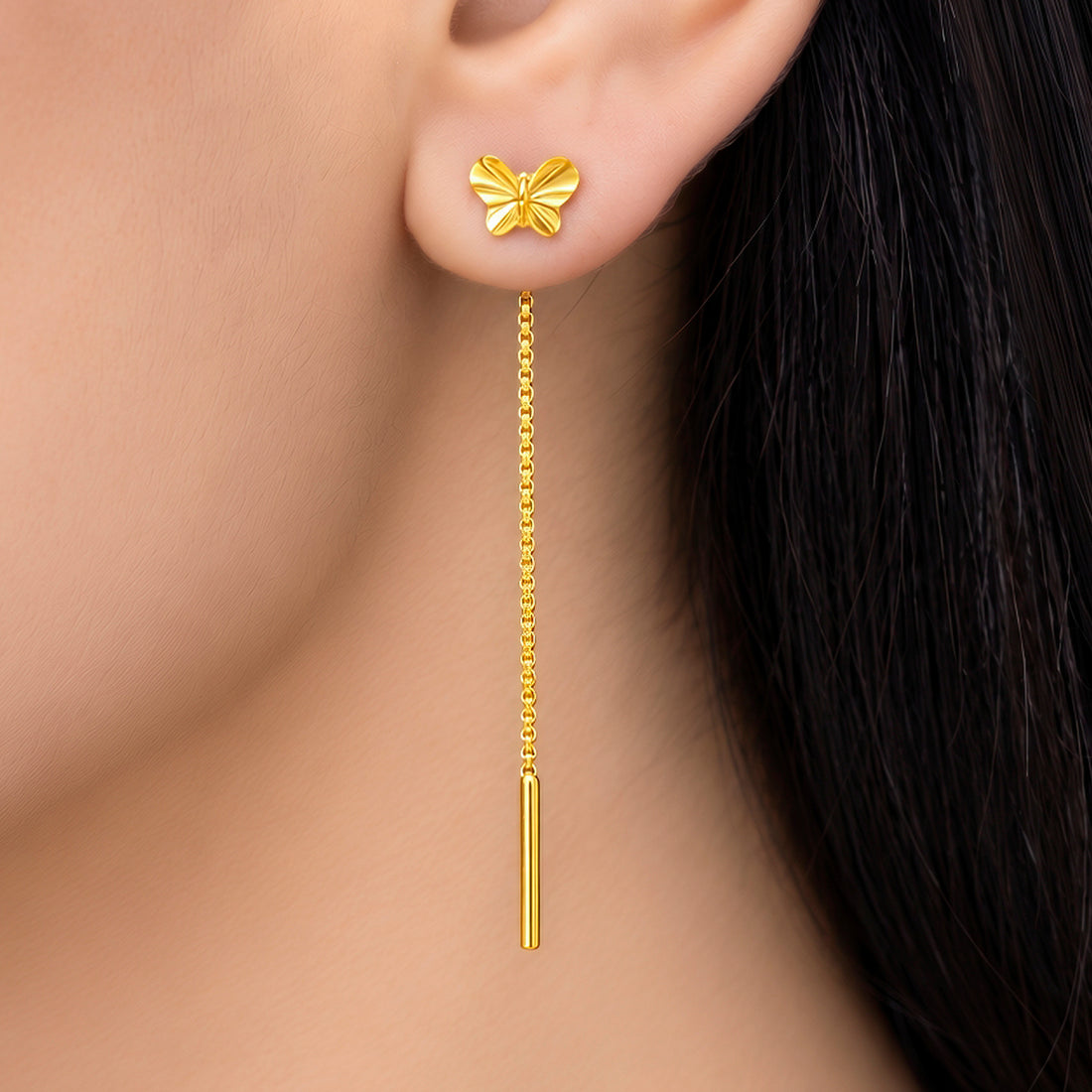 PRAO Earrings Anti-Tarnish Gold Plated Butterfly Threader