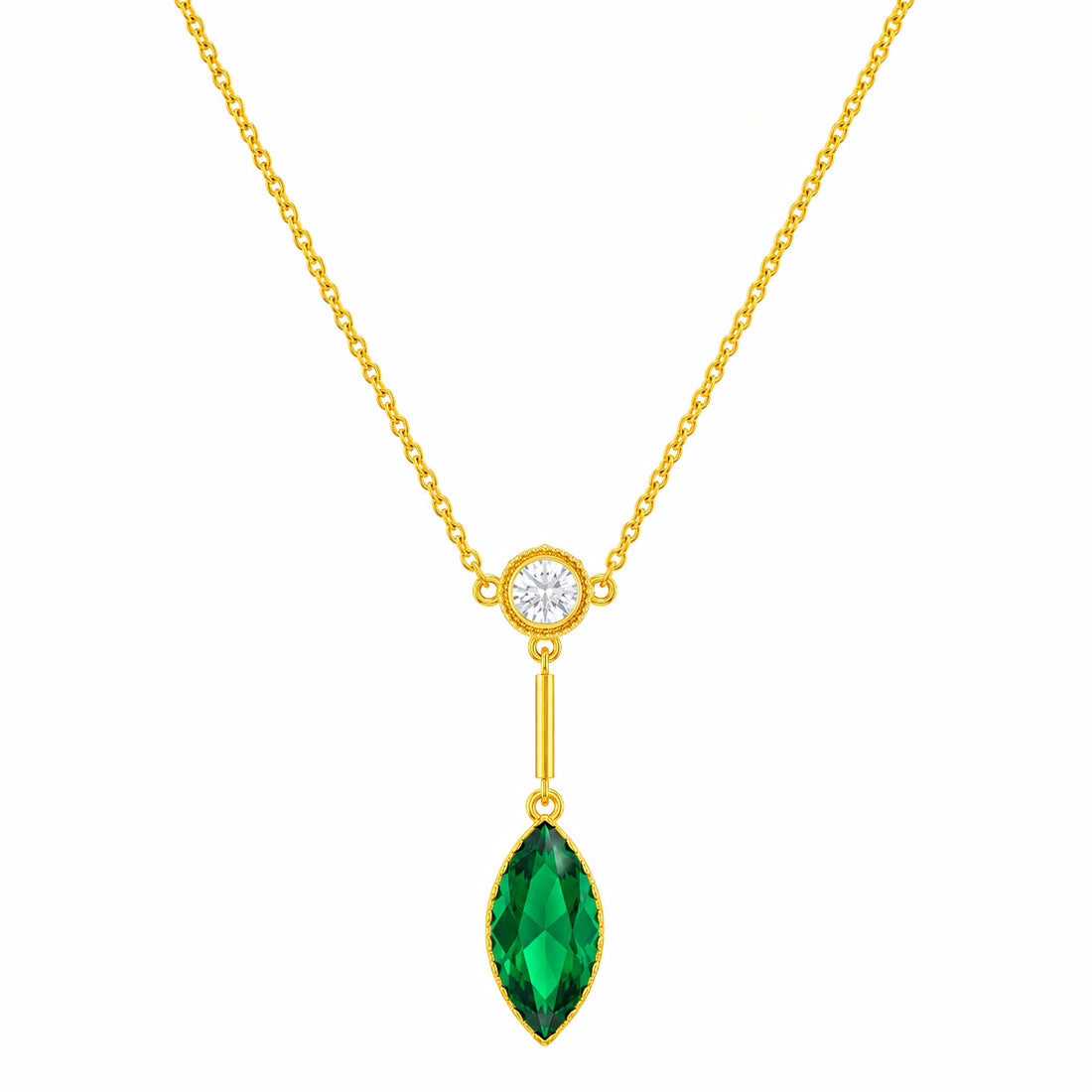 PRAO Necklace Anti-Tarnish Marquise Crystal Y Necklace