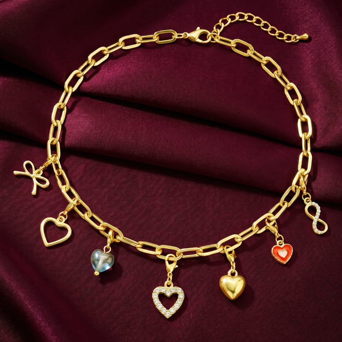 PRAO Necklace Anti-Tarnish Heart Charms