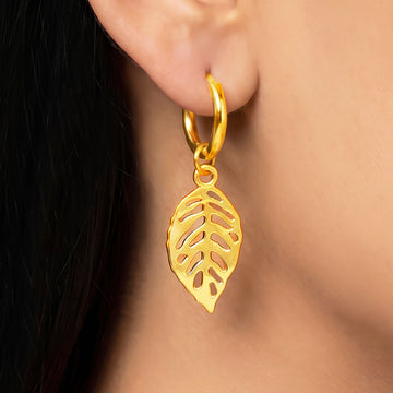 PRAO Earrings Anti-Tarnish Gold Plated Leaf Danglers