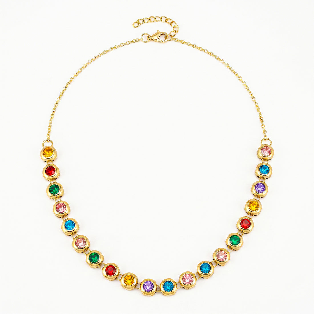 PRAO Necklace Anti-Tarnish Gold Plated Multicoloured Crystals