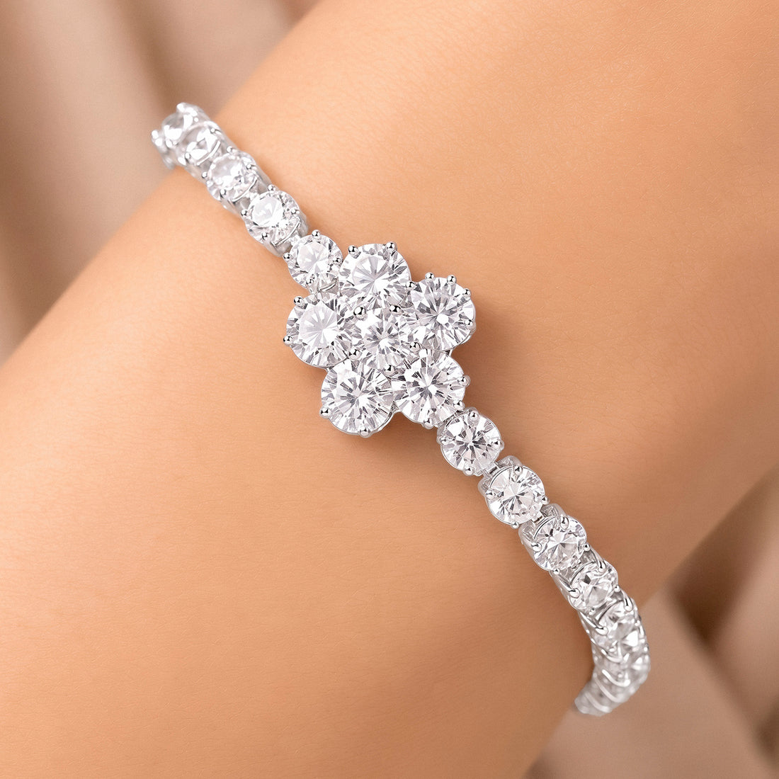 PRAO Bracelet Anti-Tarnish Floral Tennis (Adjustable Size)